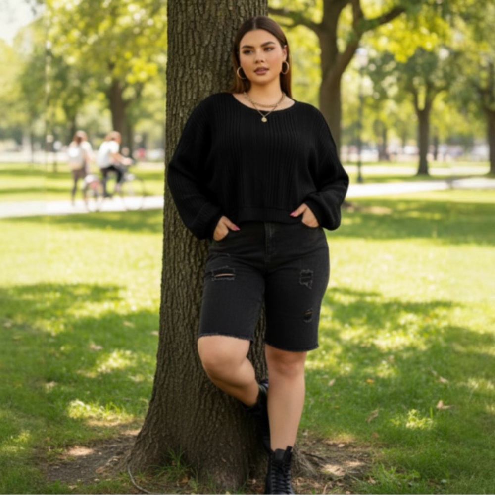 RIBBED LONG SLEEVE OVERSIZED PULLOVER